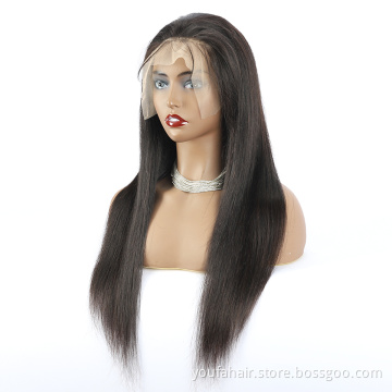 Youfa Cuticle Aligned Remy virgin Human Hair 13x4 Lace Frontal Wigs Pre Plucked Hairline Brazilian Straight Lace Frontal Wig